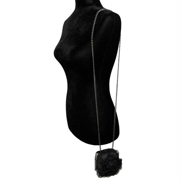 CHANEL- Small Camellia Box Frame Crossbody - Satin / Lace / Gun-metal Tone - Picture 9 of 12